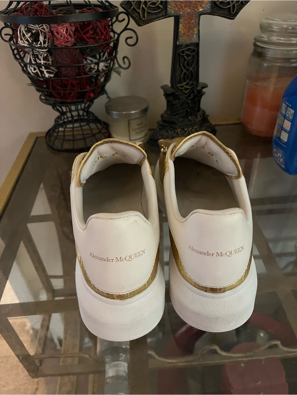 Alexander McQueen Gold Metallic Platform Sneakers with White Heel size 38 - Picture 3 of 5
